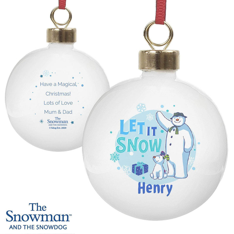 Personalised Memento Personalised The Snowman and the Snowdog Blue Bauble