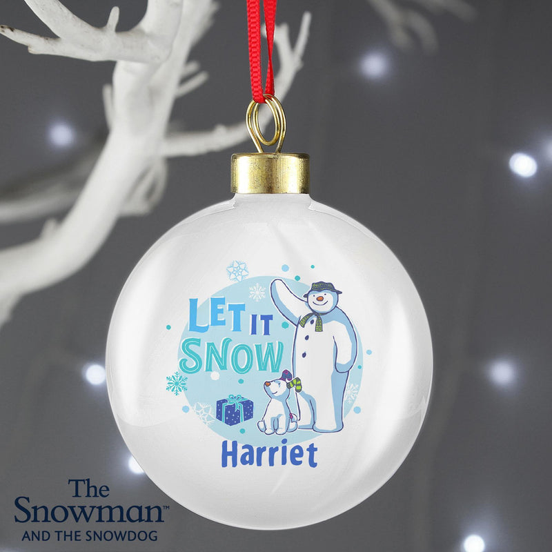Personalised Memento Personalised The Snowman and the Snowdog Blue Bauble
