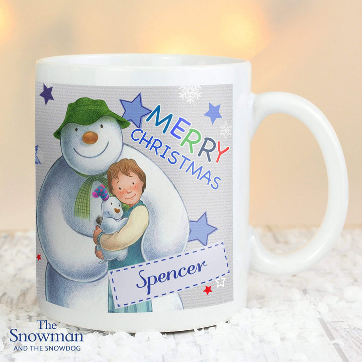 Personalised Memento Mugs Personalised The Snowman and the Snowdog Blue Mug