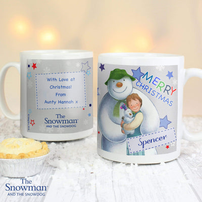 Personalised Memento Mugs Personalised The Snowman and the Snowdog Blue Mug