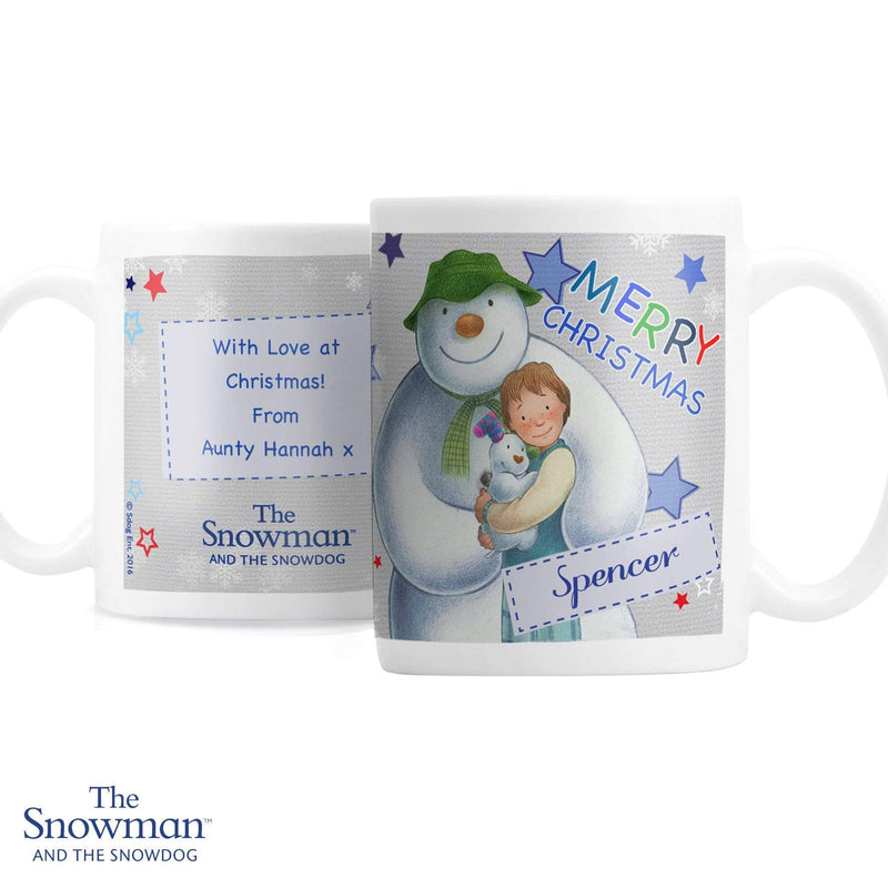 Personalised Memento Mugs Personalised The Snowman and the Snowdog Blue Mug