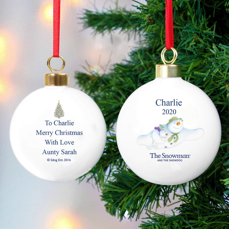 Personalised Memento Personalised The Snowman and the Snowdog Flying Bauble