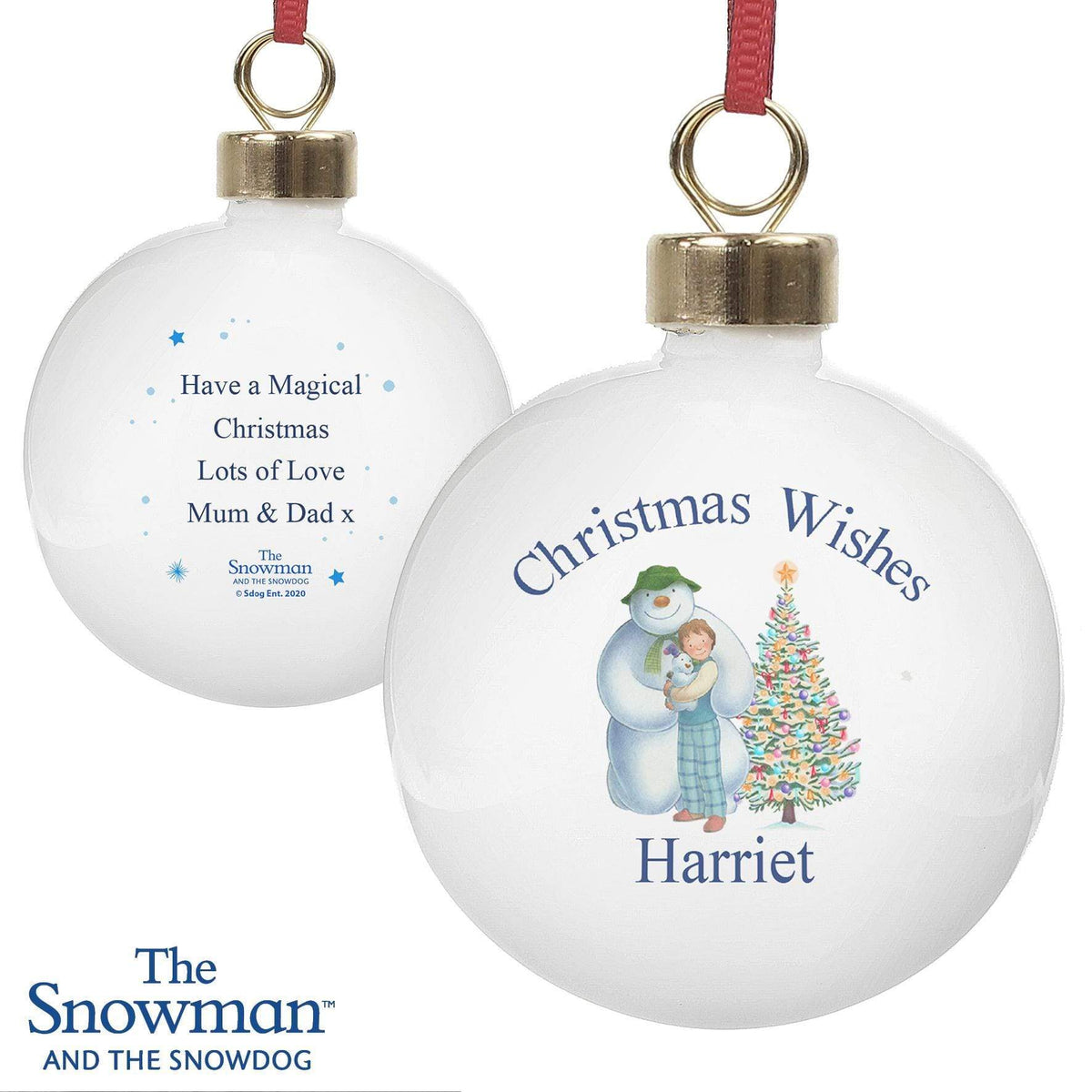 Personalised Memento Personalised The Snowman and the Snowdog Friends Bauble
