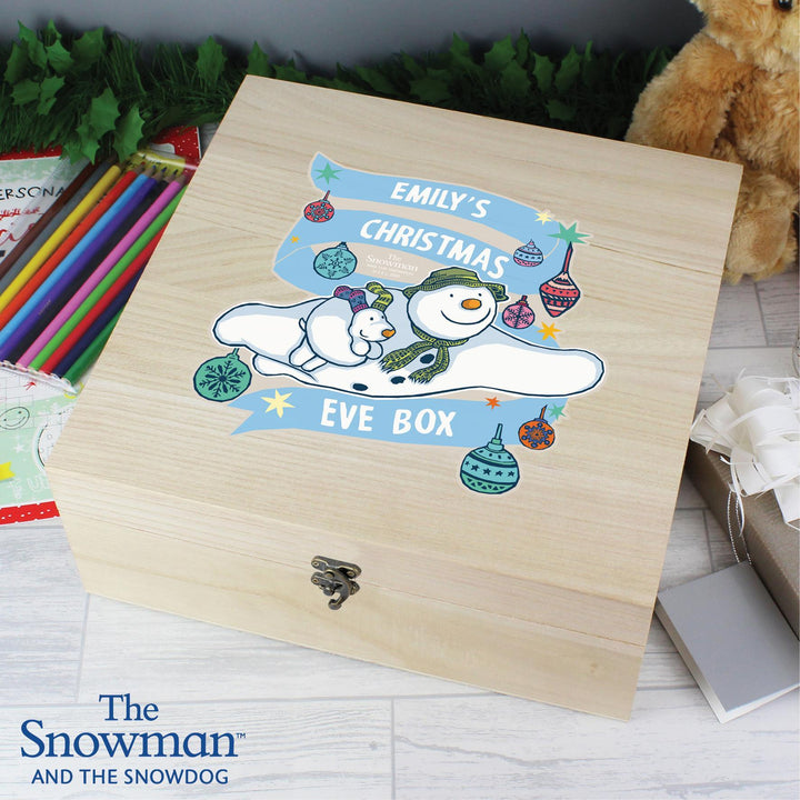 Personalised Memento Personalised The Snowman and the Snowdog Large Wooden Christmas Eve Box