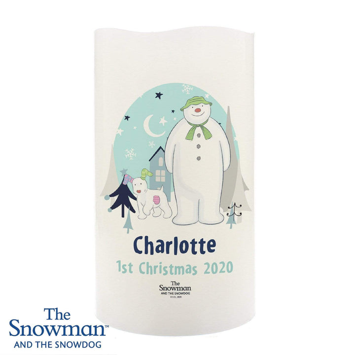 Personalised Memento LED Lights, Candles &amp; Decorations Personalised The Snowman and the Snowdog LED Candle