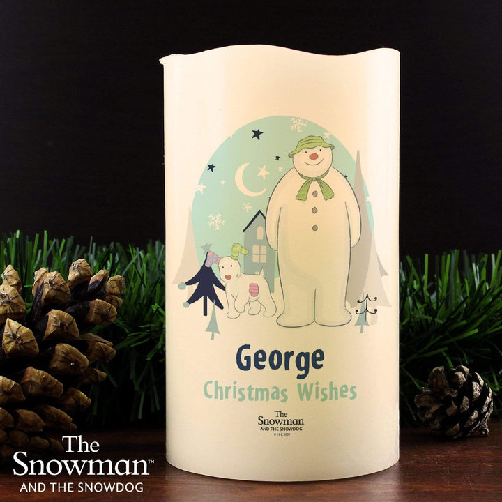 Personalised Memento LED Lights, Candles &amp; Decorations Personalised The Snowman and the Snowdog LED Candle