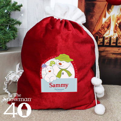 Personalised Memento Christmas Decorations Personalised The Snowman and the Snowdog Luxury Pom Pom Sack