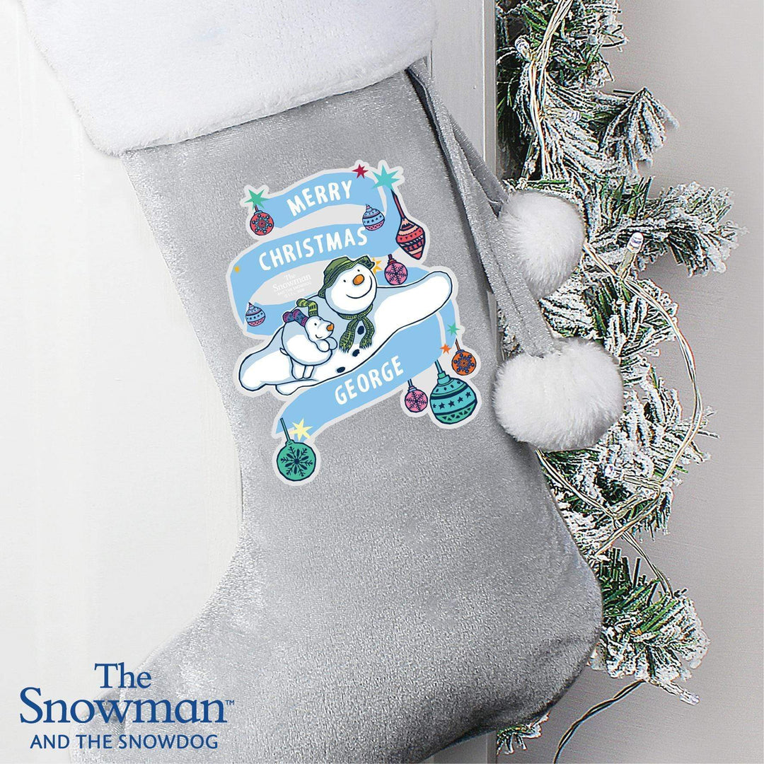 Personalised Memento Personalised The Snowman and the Snowdog Luxury Silver Grey Stocking