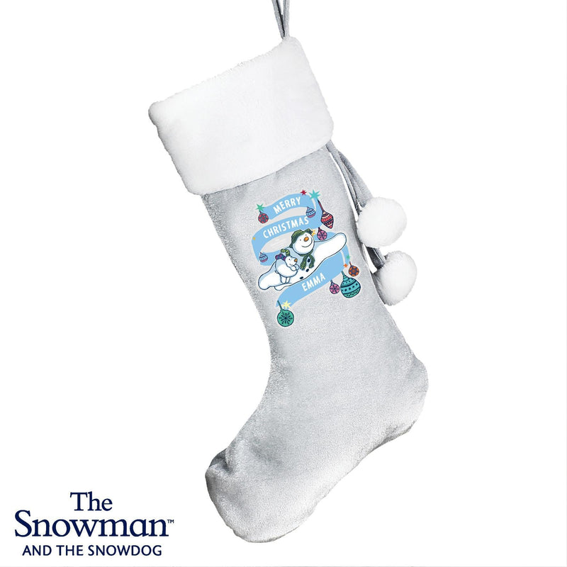 Personalised Memento Personalised The Snowman and the Snowdog Luxury Silver Grey Stocking
