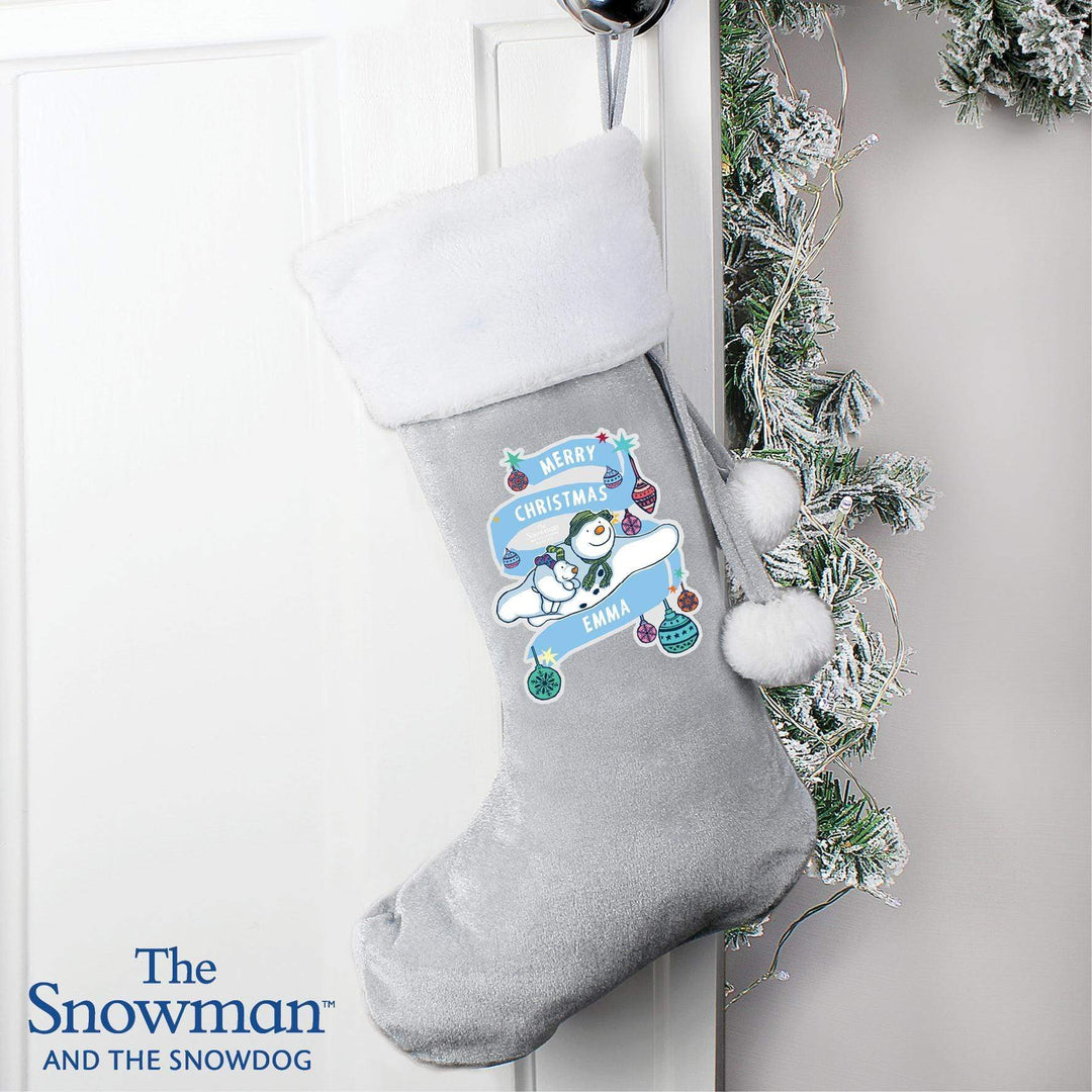 Personalised Memento Personalised The Snowman and the Snowdog Luxury Silver Grey Stocking