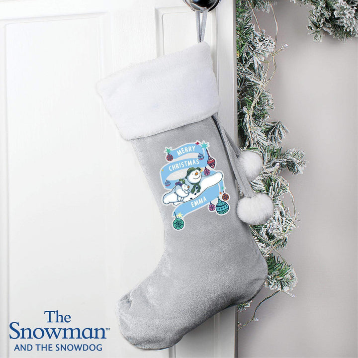 Personalised Memento Personalised The Snowman and the Snowdog Luxury Silver Grey Stocking