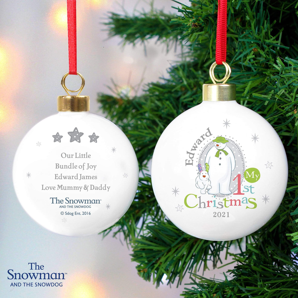 Personalised Memento Personalised The Snowman and the Snowdog My 1st Christmas Bauble