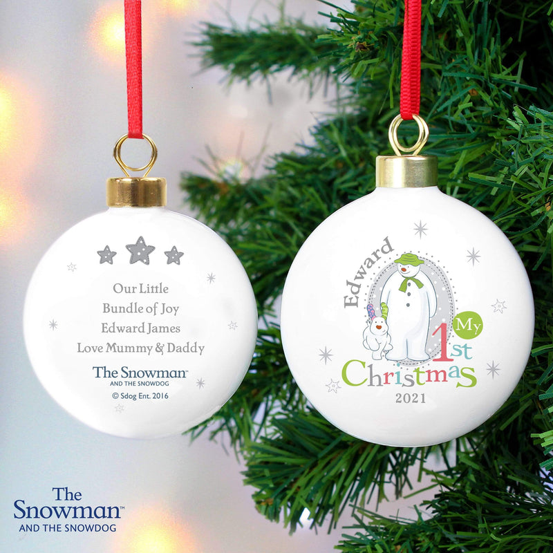 Personalised Memento Personalised The Snowman and the Snowdog My 1st Christmas Bauble