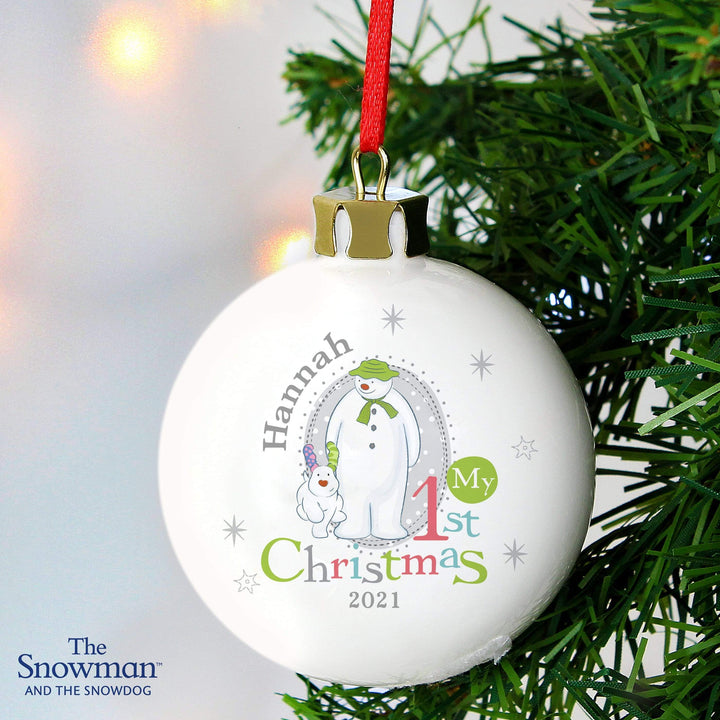 Personalised Memento Personalised The Snowman and the Snowdog My 1st Christmas Bauble