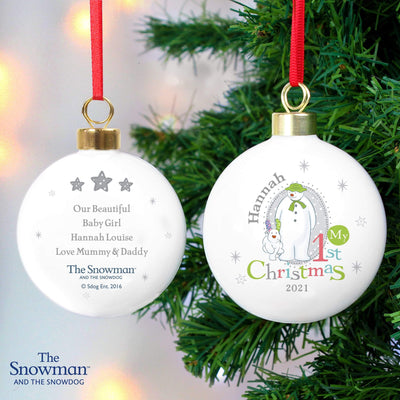 Personalised Memento Personalised The Snowman and the Snowdog My 1st Christmas Bauble
