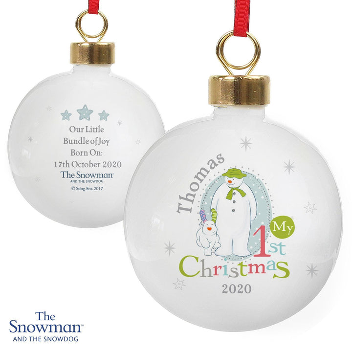 Personalised Memento Personalised The Snowman and the Snowdog My 1st Christmas Bauble