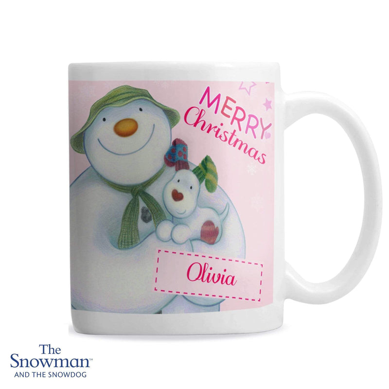 Personalised Memento Mugs Personalised The Snowman and the Snowdog Pink Mug