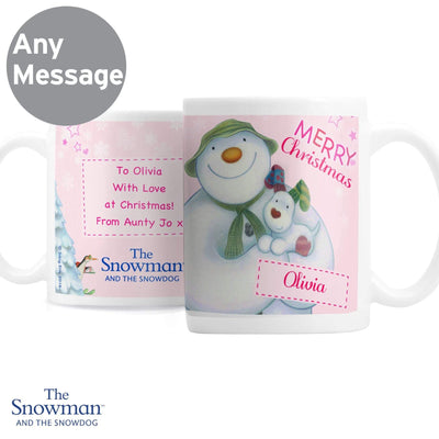 Personalised Memento Mugs Personalised The Snowman and the Snowdog Pink Mug