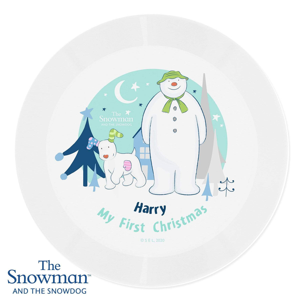 Personalised Memento Kitchen, Baking & Dining Gifts Personalised The Snowman and the Snowdog Plastic Plate