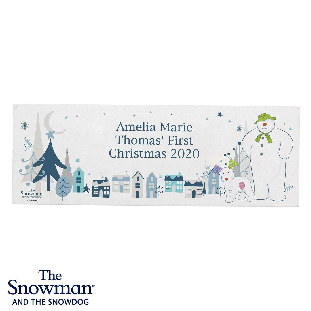 Personalised Memento Hanging Decorations &amp; Signs Personalised The Snowman and the Snowdog Wooden Block Sign
