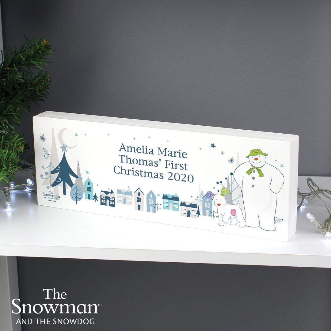 Personalised Memento Hanging Decorations &amp; Signs Personalised The Snowman and the Snowdog Wooden Block Sign