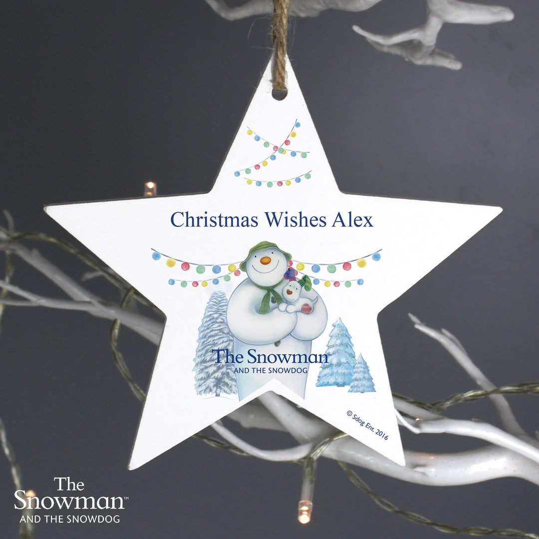 Personalised Memento Hanging Decorations &amp; Signs Personalised The Snowman and the Snowdog Wooden Star Decoration