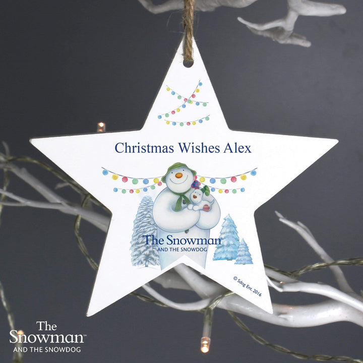 Personalised Memento Hanging Decorations &amp; Signs Personalised The Snowman and the Snowdog Wooden Star Decoration