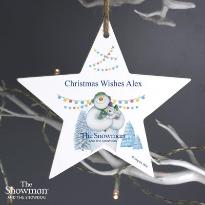 Personalised Memento Hanging Decorations & Signs Personalised The Snowman and the Snowdog Wooden Star Decoration