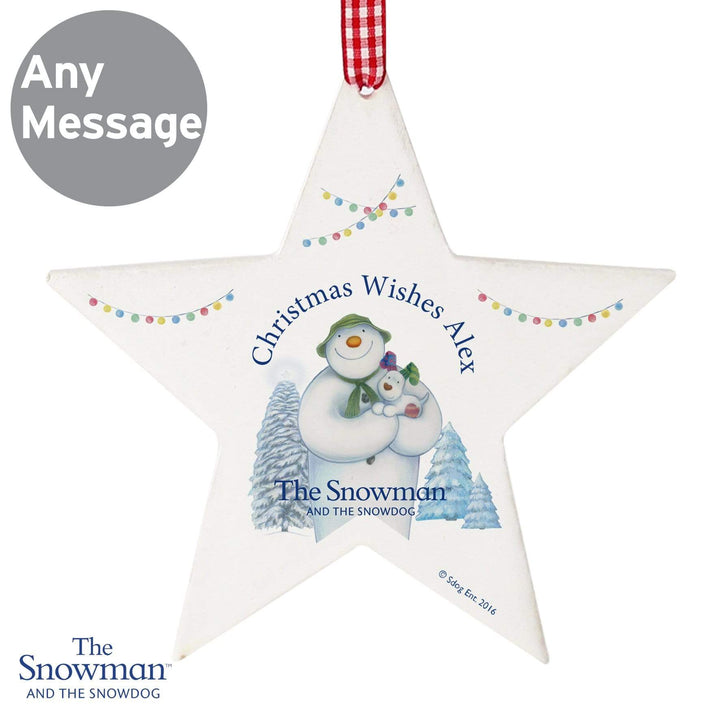 Personalised Memento Hanging Decorations &amp; Signs Personalised The Snowman and the Snowdog Wooden Star Decoration
