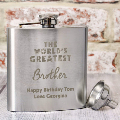 Personalised Memento Glasses & Barware Personalised 'The World's Greatest' Hip Flask