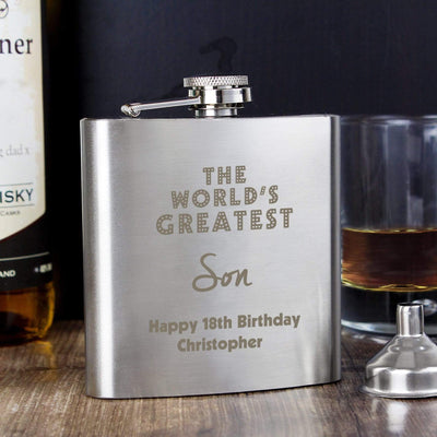 Personalised Memento Glasses & Barware Personalised 'The World's Greatest' Hip Flask