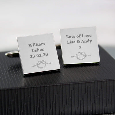 Personalised Memento Jewellery Personalised Tie the Knot Square Cufflinks