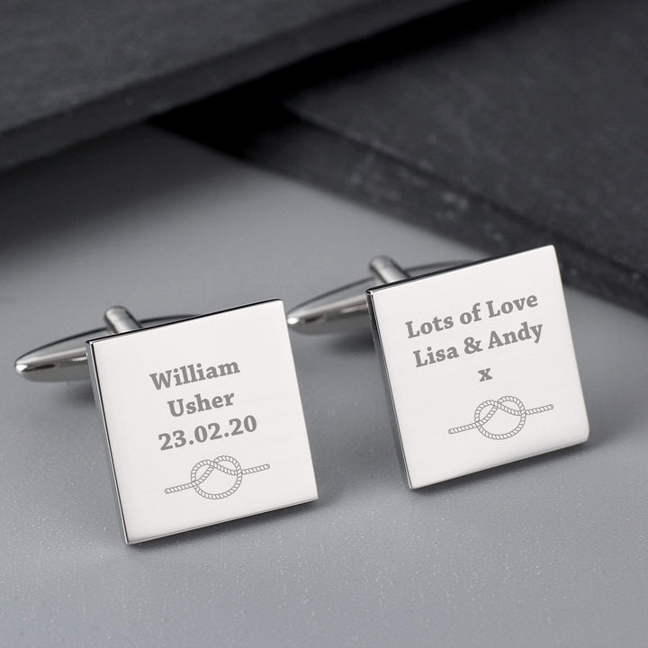 Personalised Memento Jewellery Personalised Tie the Knot Square Cufflinks