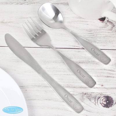 Personalised Memento Mealtime Essentials Personalised Tiny Tatty Teddy 3 Piece Cutlery Set