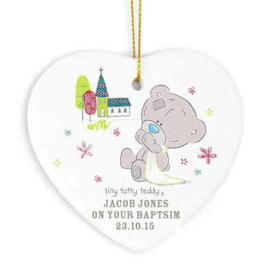 Personalised Memento Hanging Decorations & Signs Personalised Tiny Tatty Teddy Christening Ceramic Heart Decoration