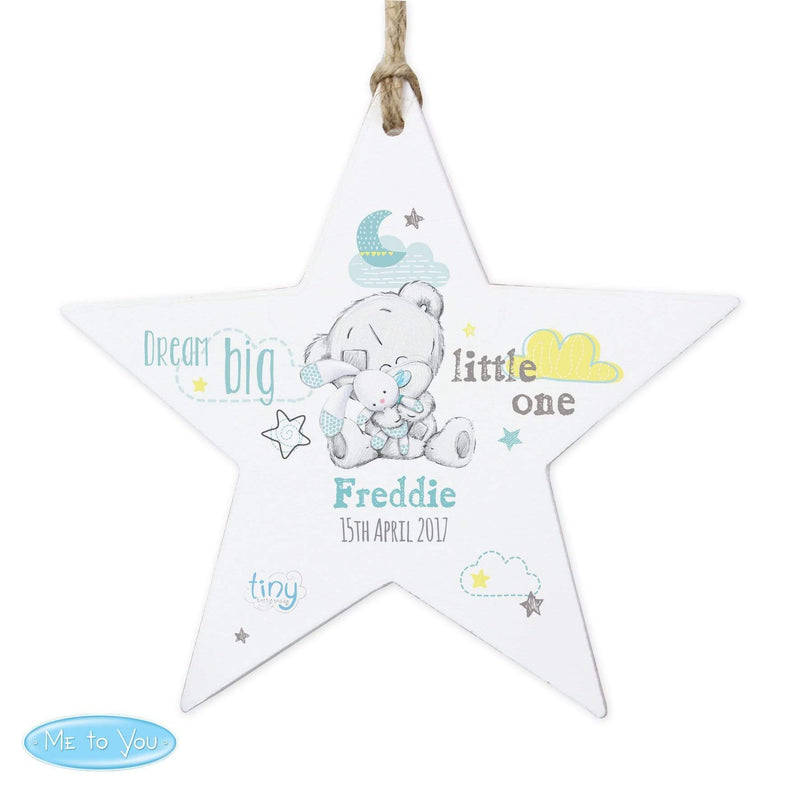 Personalised Memento Hanging Decorations & Signs Personalised Tiny Tatty Teddy Dream Big Blue Wooden Star Decoration