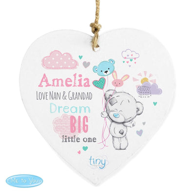 Personalised Memento Hanging Decorations & Signs Personalised Tiny Tatty Teddy Dream Big Pink Wooden Heart Decoration
