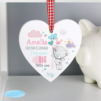 Personalised Memento Hanging Decorations & Signs Personalised Tiny Tatty Teddy Dream Big Pink Wooden Heart Decoration