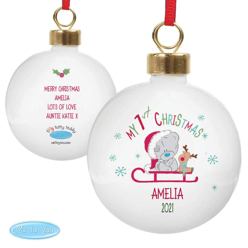 Personalised Memento Personalised Tiny Tatty Teddy My 1st Christmas Sleigh Bauble