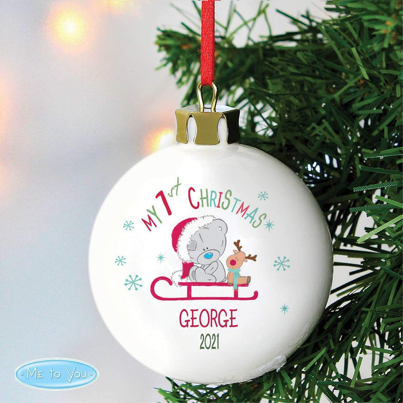 Personalised Memento Personalised Tiny Tatty Teddy My 1st Christmas Sleigh Bauble