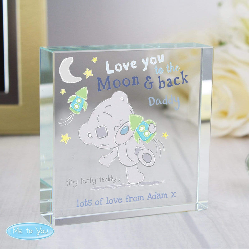 Personalised Memento Ornaments Personalised Tiny Tatty Teddy To the Moon & Back Large Crystal Token