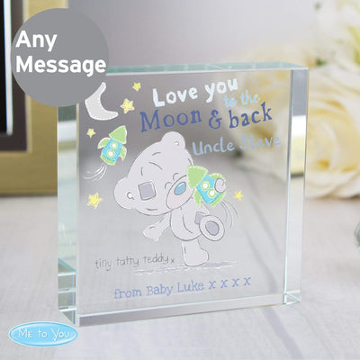 Personalised Memento Ornaments Personalised Tiny Tatty Teddy To the Moon & Back Large Crystal Token