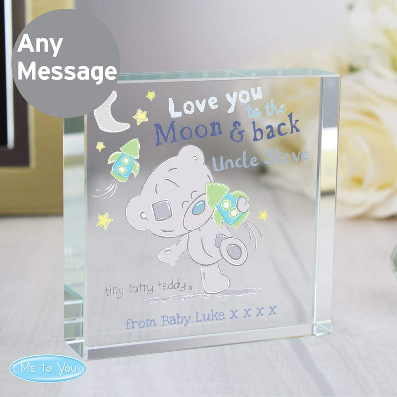 Personalised Memento Ornaments Personalised Tiny Tatty Teddy To the Moon & Back Large Crystal Token