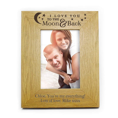 Personalised Memento Wooden Personalised 'To the Moon and Back' 4x6 Oak Finish Photo Frame