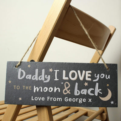 Personalised Memento Personalised To the Moon and Back Hanging Slate Plaque
