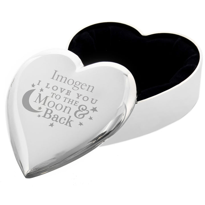 Personalised Memento Trinket, Jewellery &amp; Keepsake Boxes Personalised To the Moon and Back... Heart Trinket Box