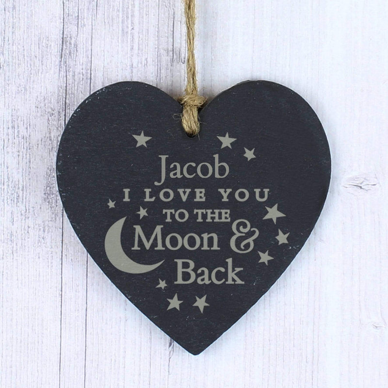 Personalised Memento Slate Personalised To the Moon and Back... Slate Heart Decoration