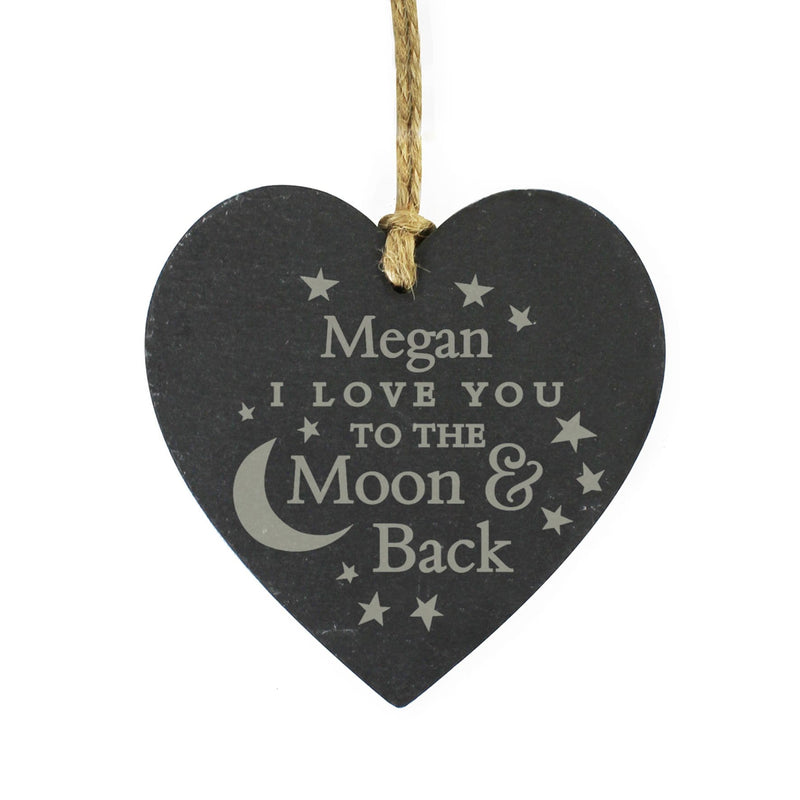 Personalised Memento Slate Personalised To the Moon and Back... Slate Heart Decoration