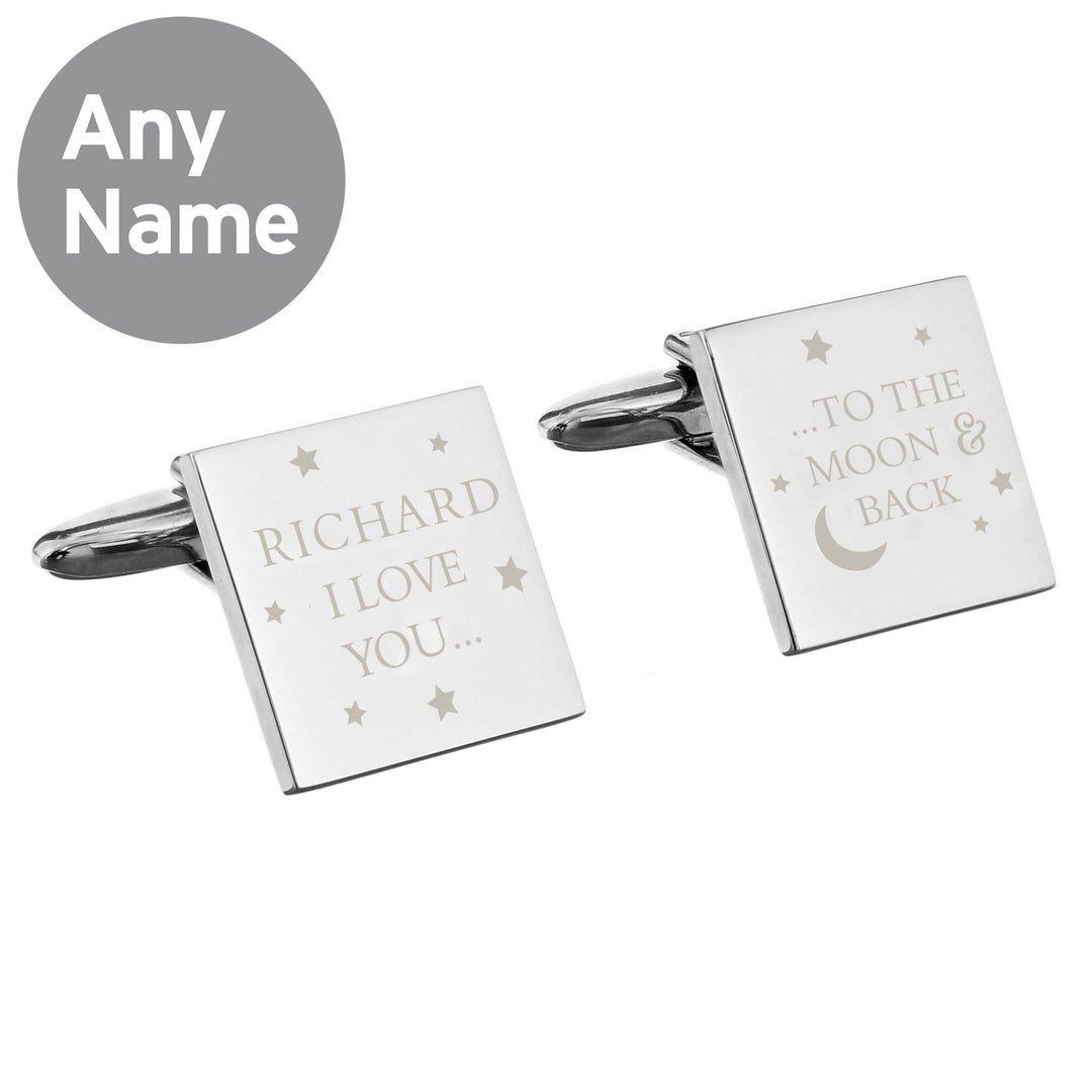 Personalised Memento Jewellery Personalised To the Moon and Back Square Cufflinks