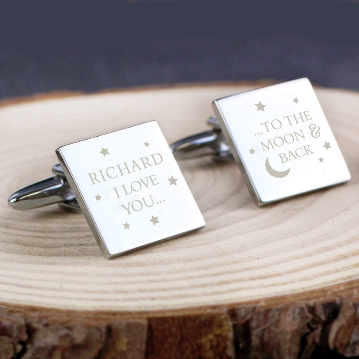 Personalised Memento Jewellery Personalised To the Moon and Back Square Cufflinks